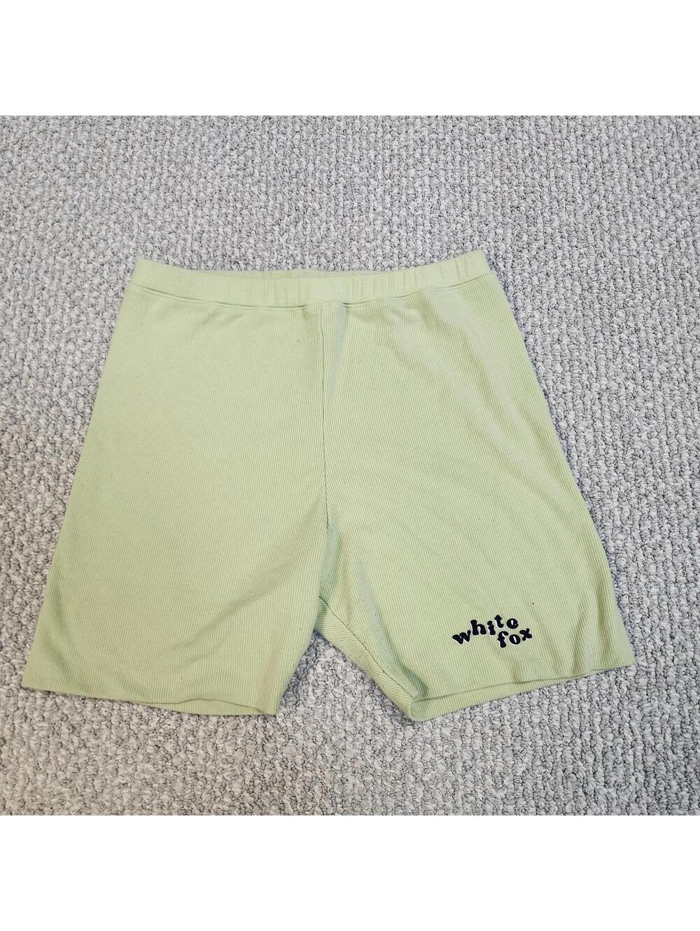 White Fox Light Green Ribbed Biker Shorts Size L - Picture 1 of 8
